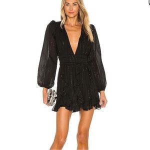 NBD X REVOLVE Anya long sleeve mini dress black silver metallic NWOT SZ M